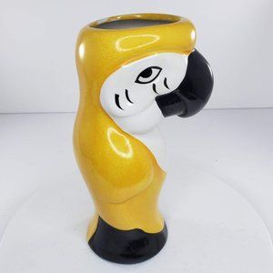 Vintage DW125Y Parrot Macaw Tiki Mug Vase Glass Hawaiian Yellow